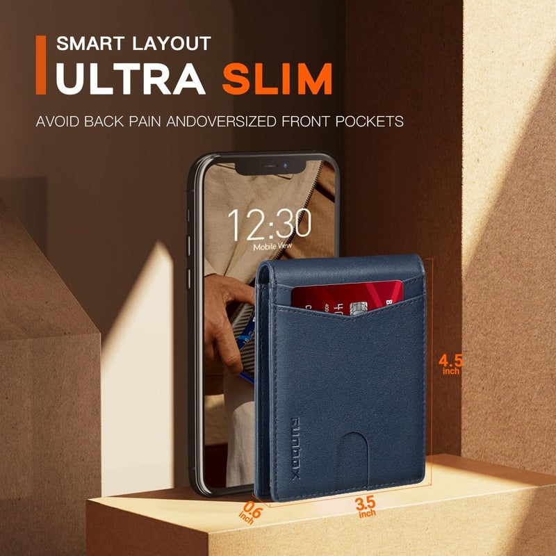 RUNBOX Wallet for Men Slim Leather Bifold RFID Blocking Minimalist Front Pocket Design with Gift Box - Image 5